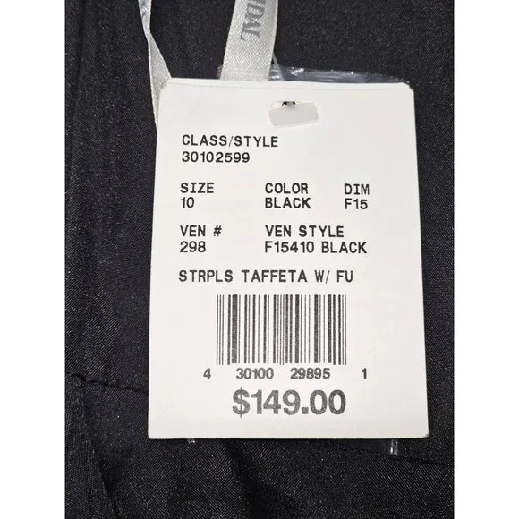 Davids Bridal Women's Black Strapless Taffeta Dress Feather Detail Size 10 369 - Picture 7 of 10